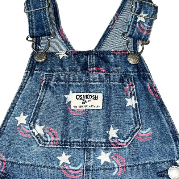 Osh Kosh B'Gosh Vintage Vestback RWB Patriotic Stars Overalls Girls 12 Months - Picture 3 of 4
